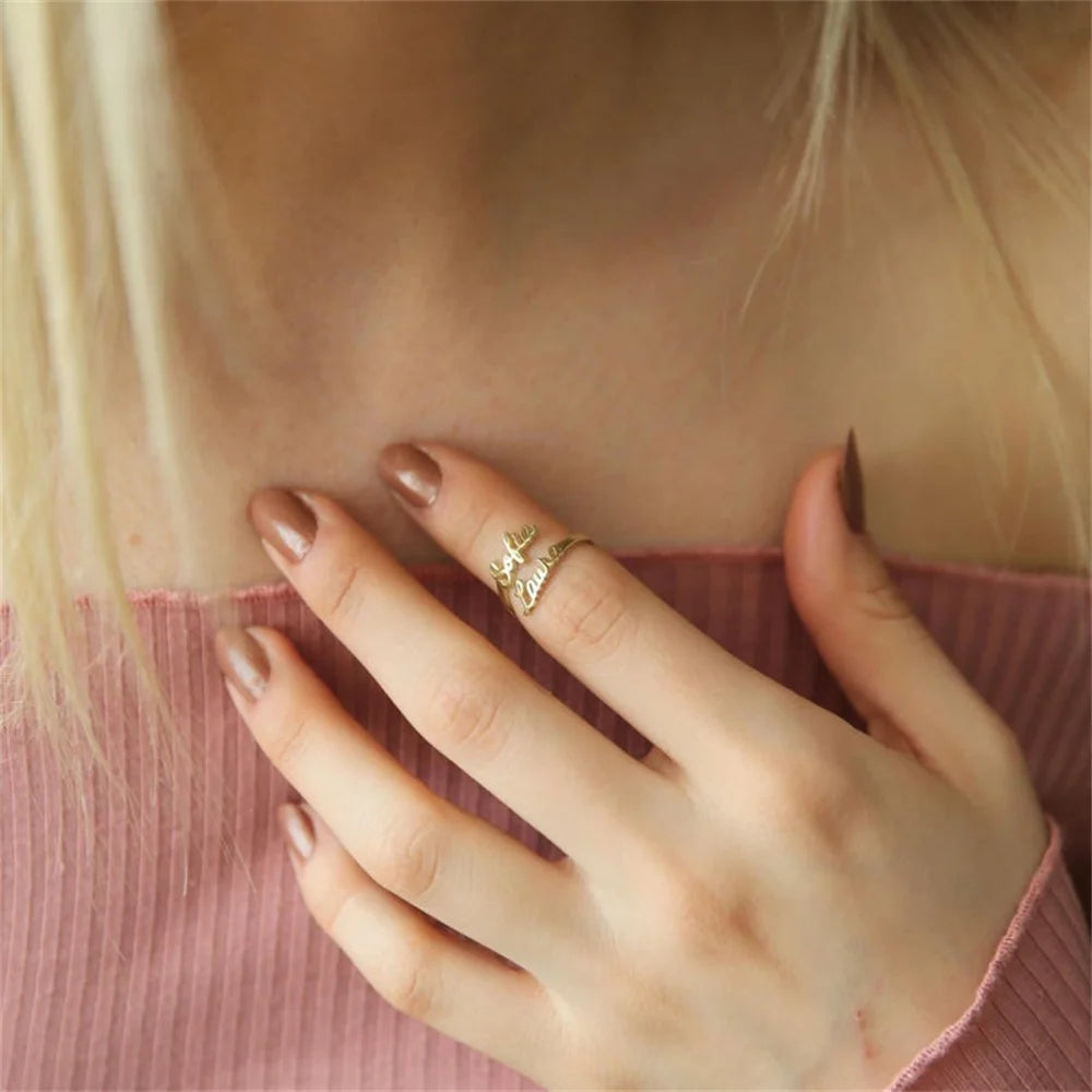 Tangula Personalized Custom 1-3 Names Ring Opening Adjustable Stainless Steel Women Mother Daughter Couples Best Gift Jewelry