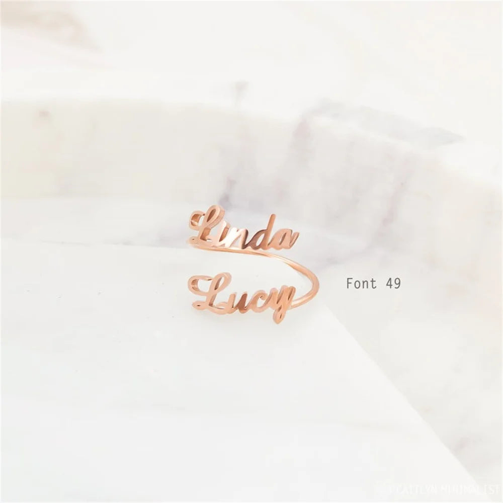 Tangula Personalized Custom 1-3 Names Ring Opening Adjustable Stainless Steel Women Mother Daughter Couples Best Gift Jewelry