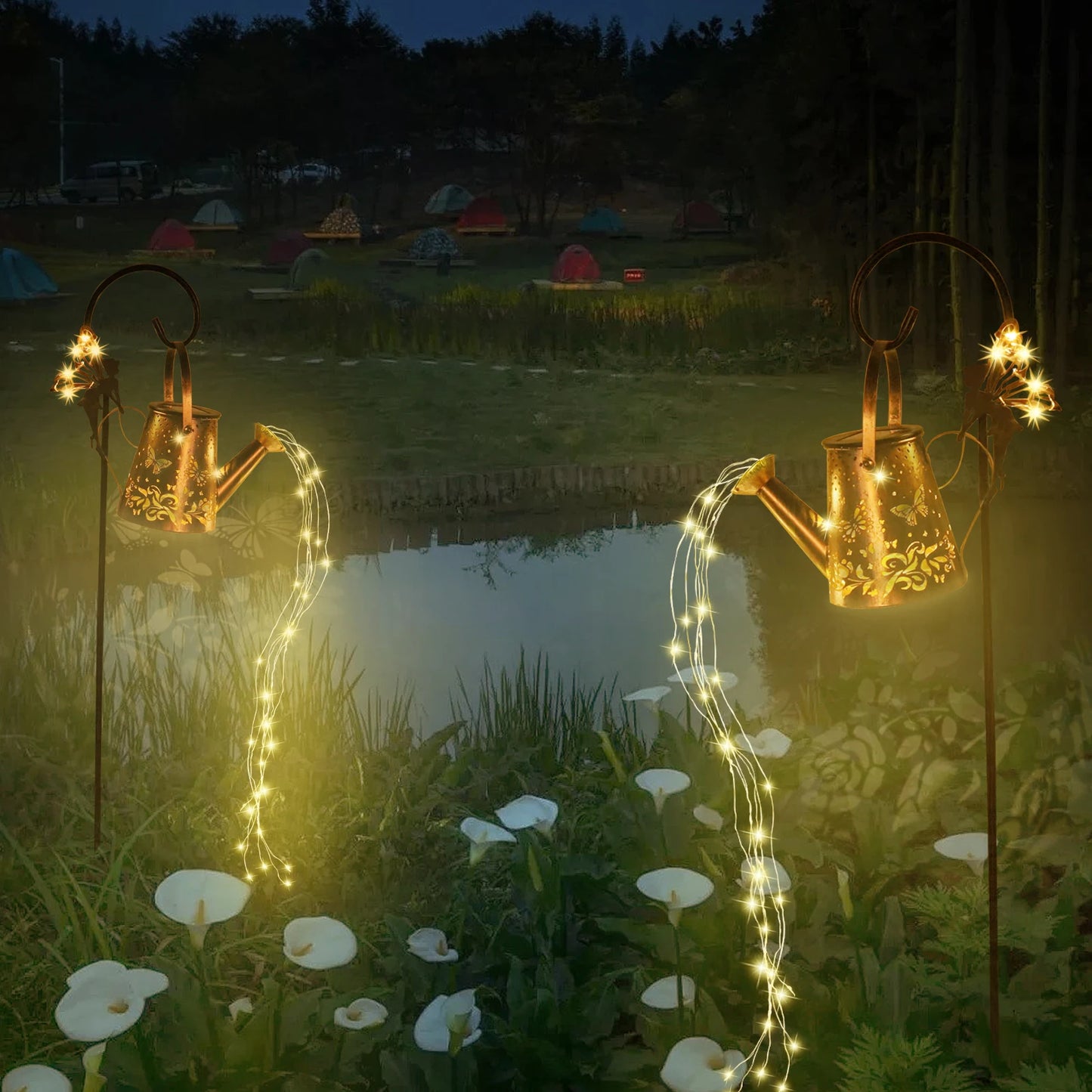 Solar Watering Can Light Butterfly Hanging Waterfall Lamp Waterproof Outdoor Garden Decoration Yard Porch Lawn Landscape Lamp