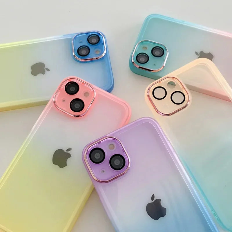 Gradient Color Phone Cases For IPhone 16 15 14 Pro Max 13 12 11 16 Plus Comes with Lens Film Back Covers phone case