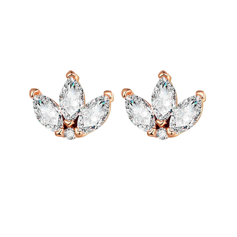 Korean Fashion Cubic Zirconia Yellow Silver Plated Stud Earring For Women Engagement Wedding Trendy Jewelry Gift Girls