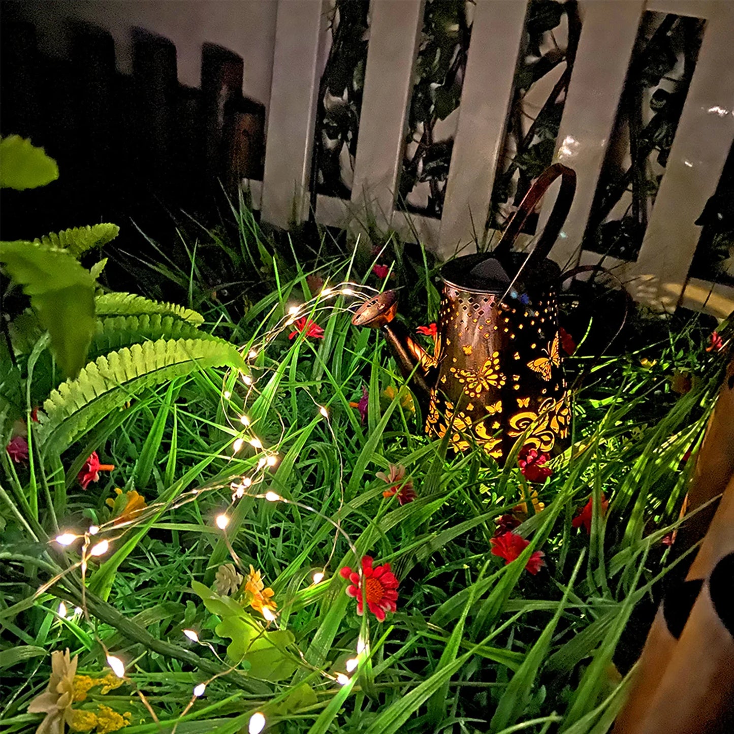 Solar Watering Can Light Butterfly Hanging Waterfall Lamp Waterproof Outdoor Garden Decoration Yard Porch Lawn Landscape Lamp