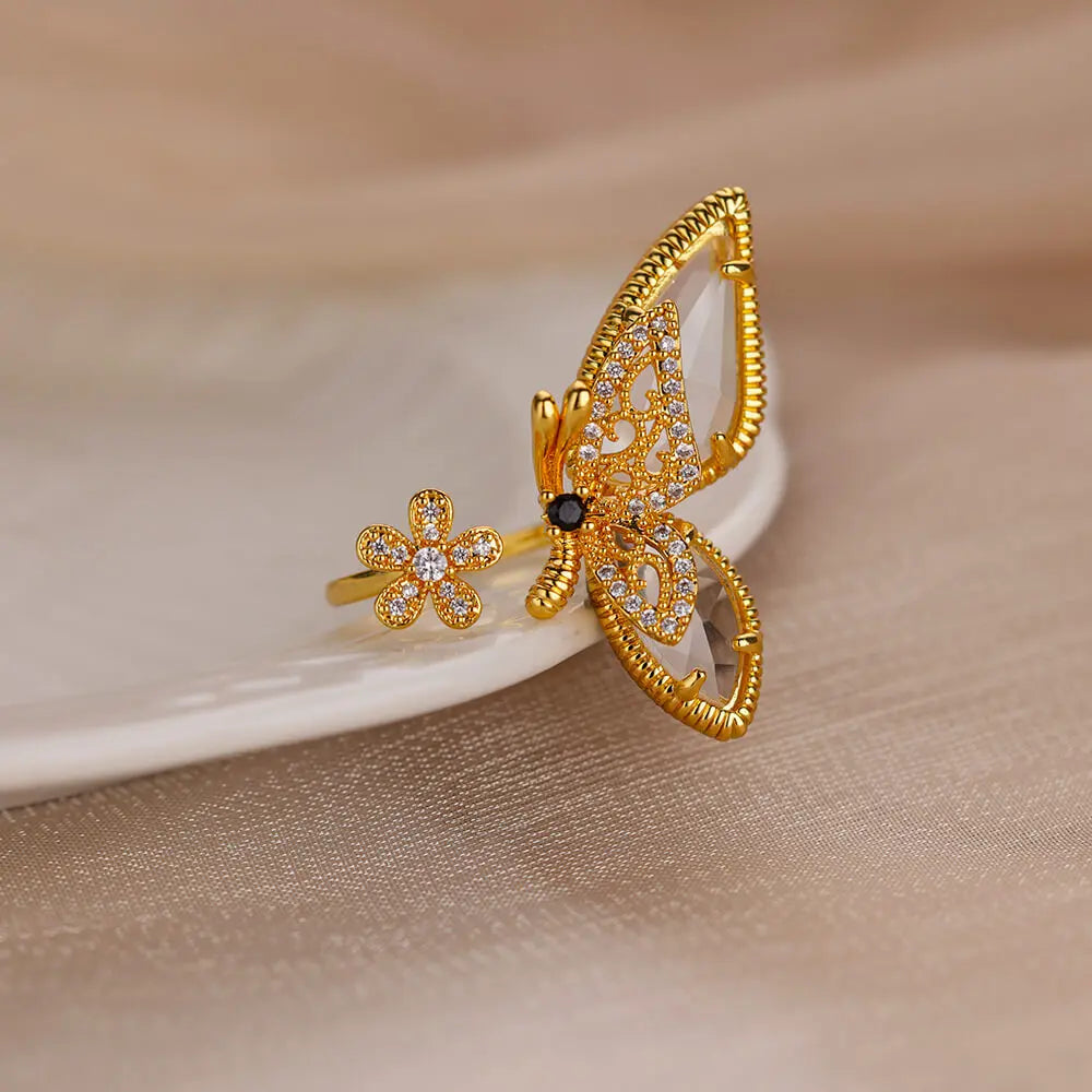 Ziron Butterfly Rings for Women Bling Elegant Stainless Steel Ring 2024 Trend New in Design Couple Jewelry y2k Accessories mujer