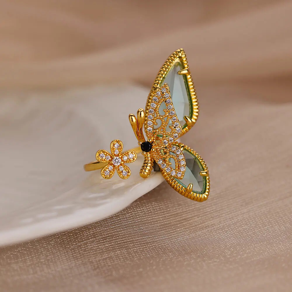 Ziron Butterfly Rings for Women Bling Elegant Stainless Steel Ring 2024 Trend New in Design Couple Jewelry y2k Accessories mujer
