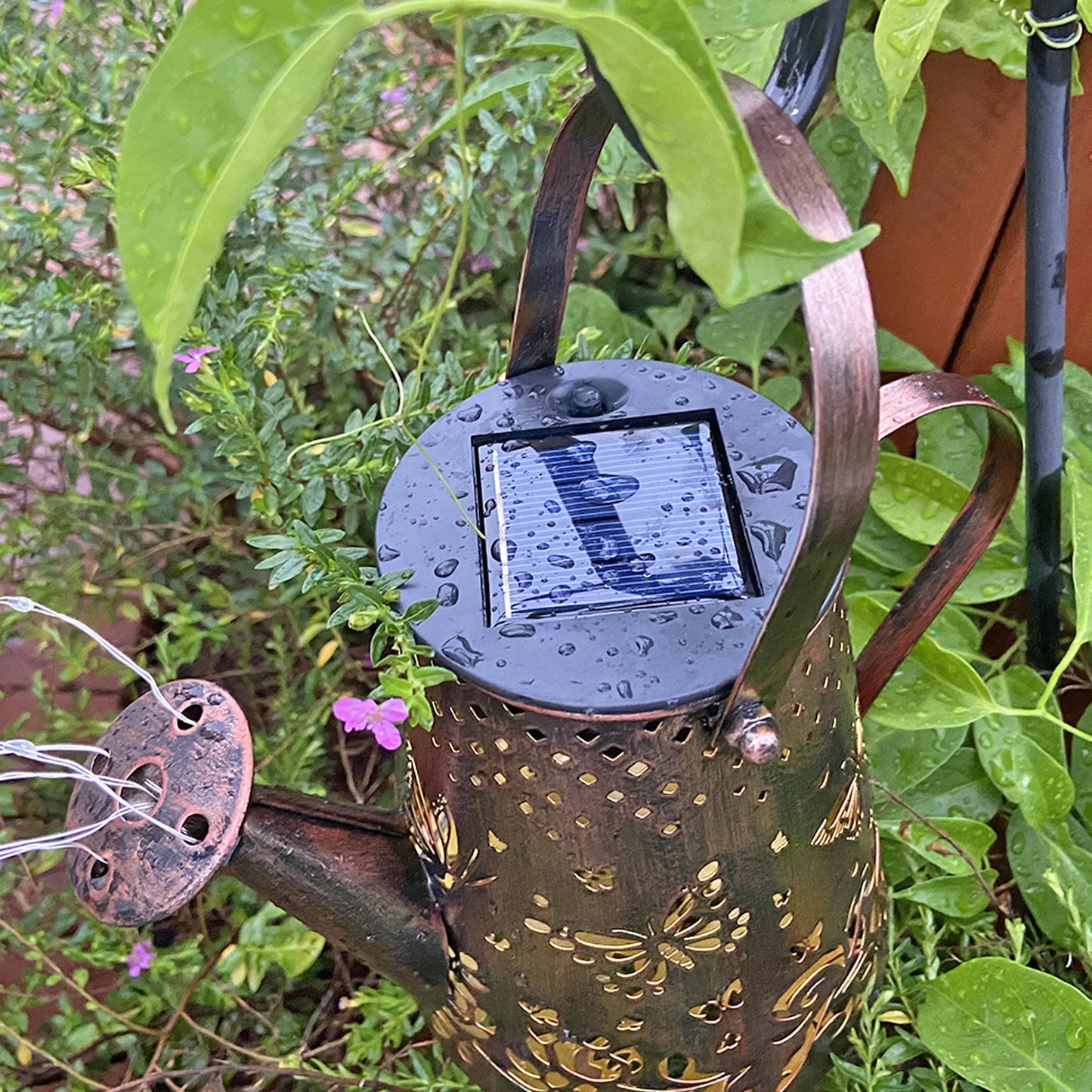Solar Watering Can Light Butterfly Hanging Waterfall Lamp Waterproof Outdoor Garden Decoration Yard Porch Lawn Landscape Lamp