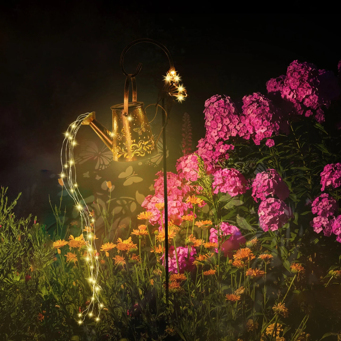 Solar Watering Can Light Butterfly Hanging Waterfall Lamp Waterproof Outdoor Garden Decoration Yard Porch Lawn Landscape Lamp