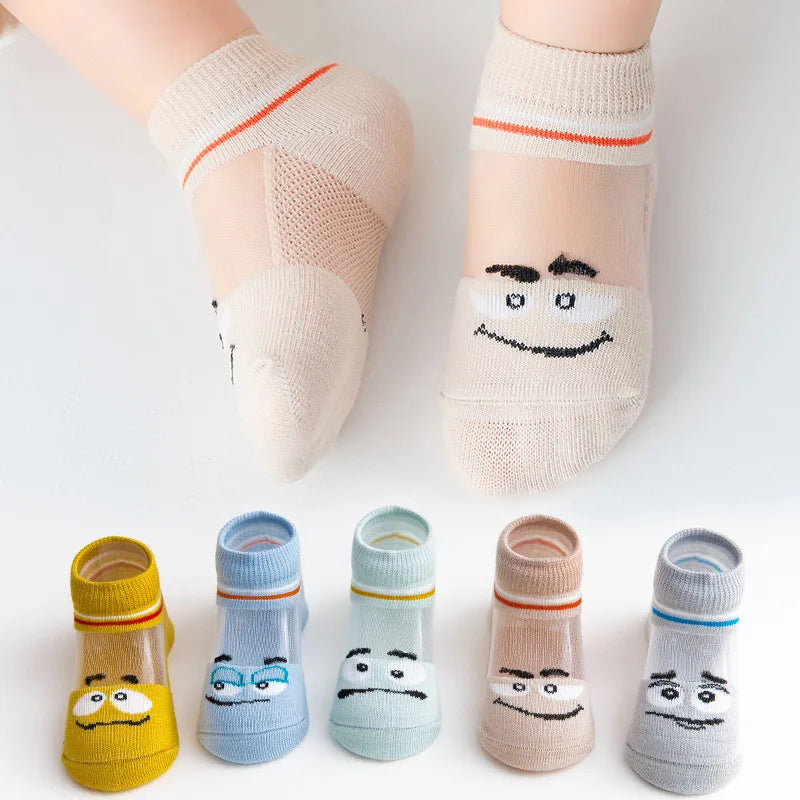 5 Pairs/lot Children Ultrathin Mesh Socks Baby Boys Girls Summer Cute Cotton Breathable Thin Soft Boat Socks Kids Socks 0-6 year