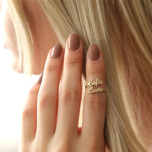 Tangula Personalized Custom 1-3 Names Ring Opening Adjustable Stainless Steel Women Mother  Daughter Couples Best Gift Jewelry