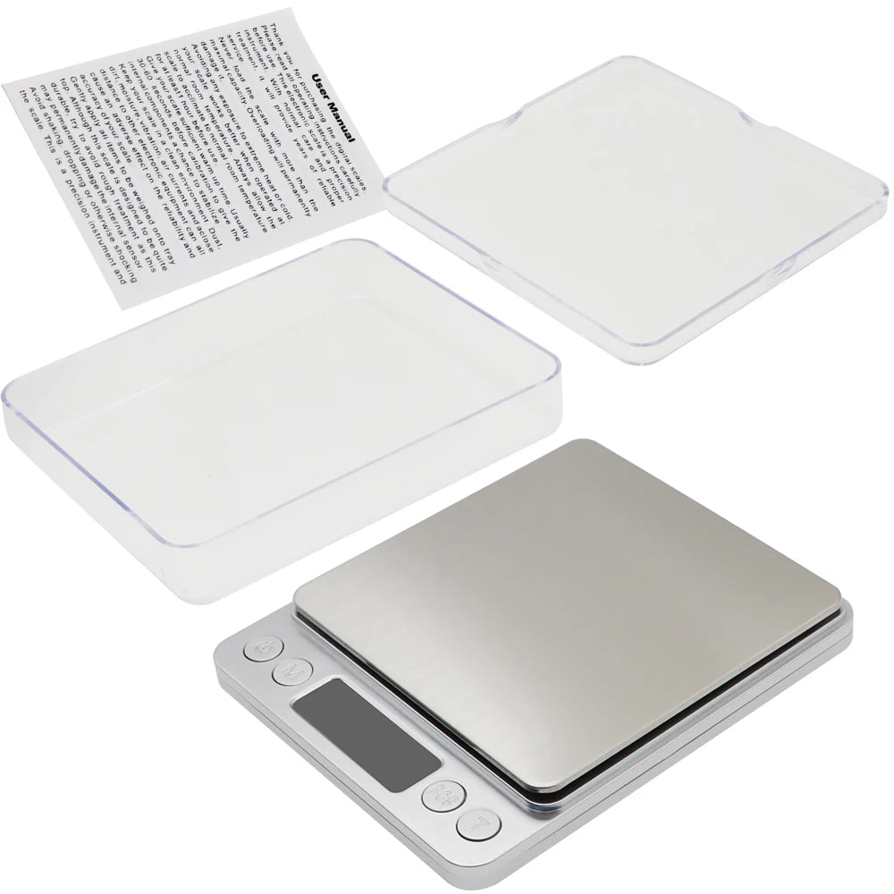Digital pet food scale with dual platforms displaying weight measurements clearly