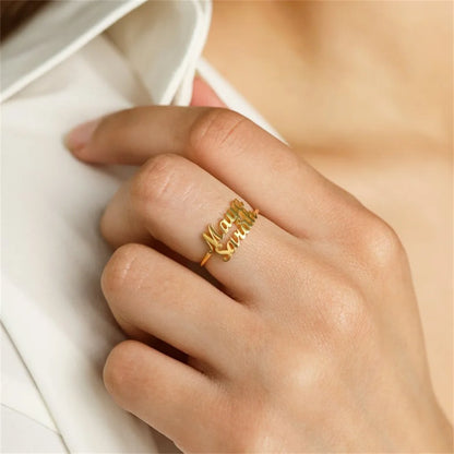 Tangula Personalized Custom 1-3 Names Ring Opening Adjustable Stainless Steel Women Mother  Daughter Couples Best Gift Jewelry