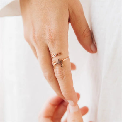 Tangula Personalized Custom 1-3 Names Ring Opening Adjustable Stainless Steel Women Mother  Daughter Couples Best Gift Jewelry