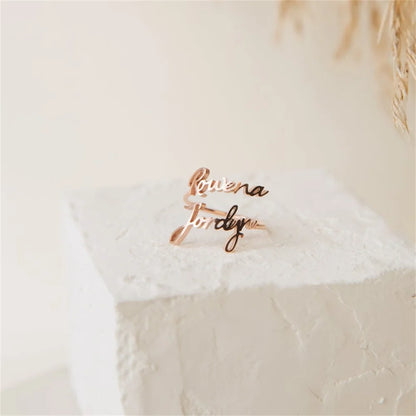 Tangula Personalized Custom 1-3 Names Ring Opening Adjustable Stainless Steel Women Mother  Daughter Couples Best Gift Jewelry