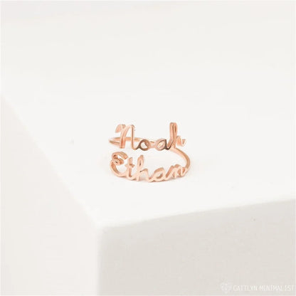 Tangula Personalized Custom 1-3 Names Ring Opening Adjustable Stainless Steel Women Mother  Daughter Couples Best Gift Jewelry