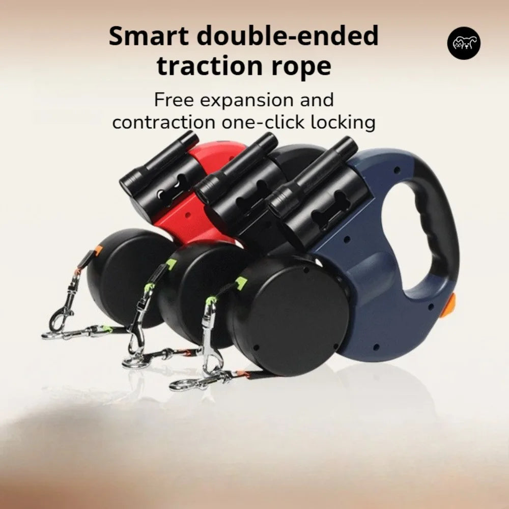 Automatic Dog Leash Dual Head Retractable 2 in 1 Pet Lead for Two Dogs