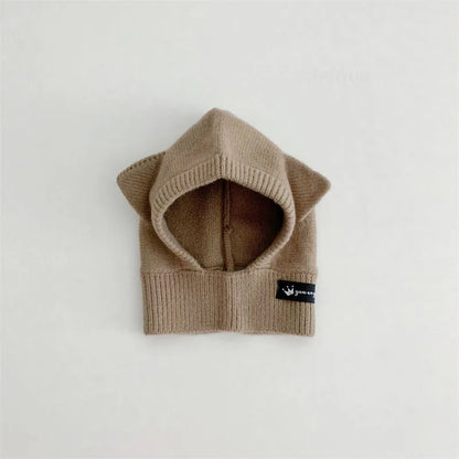 Baby Scarf Hat One-piece Knitted Cap Warm Cute Double Hairball Children Ear Protection Caps Korean Boys Girls Kid Windproof Hats