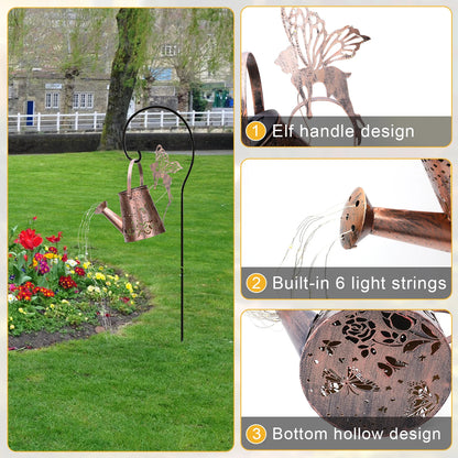 Solar Watering Can Light Butterfly Hanging Waterfall Lamp Waterproof Outdoor Garden Decoration Yard Porch Lawn Landscape Lamp