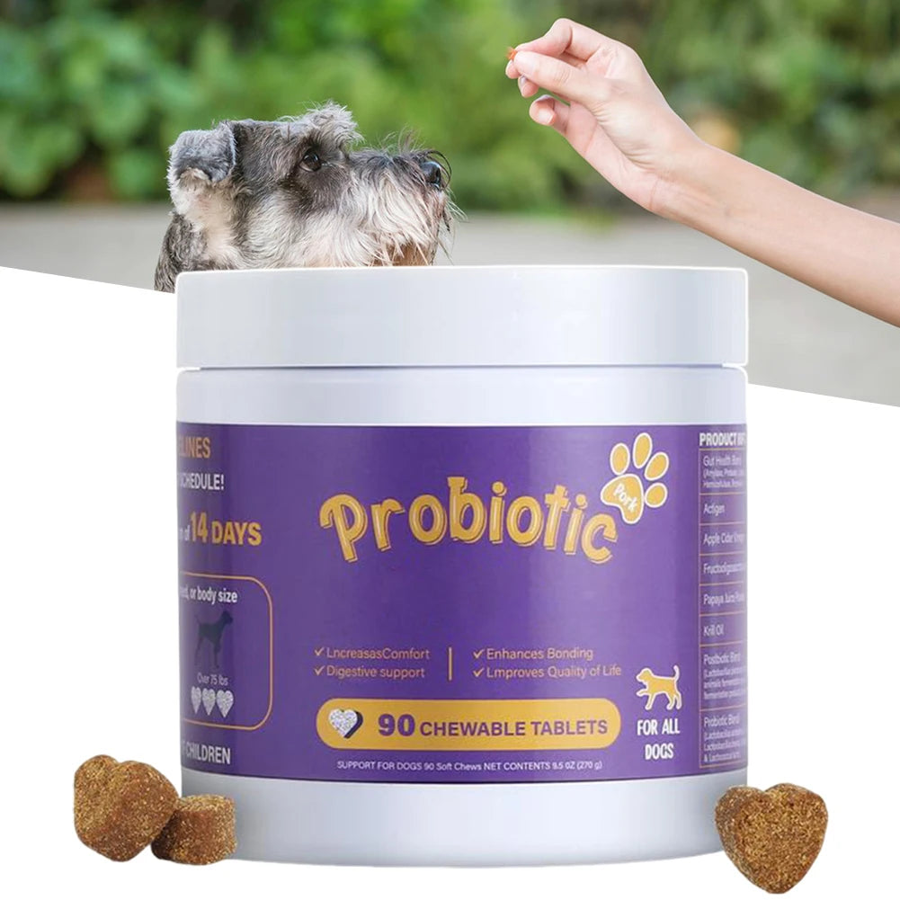 Probiotics Supplements for Dogs 90 Count Digestive Enzymes for Gut Flora Health Diarrhea & Bowel Support Pet Immune System