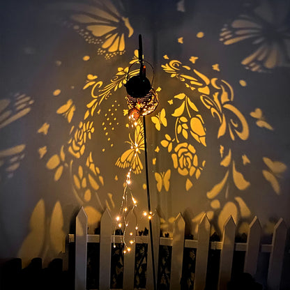 Solar Watering Can Light Butterfly Hanging Waterfall Lamp Waterproof Outdoor Garden Decoration Yard Porch Lawn Landscape Lamp