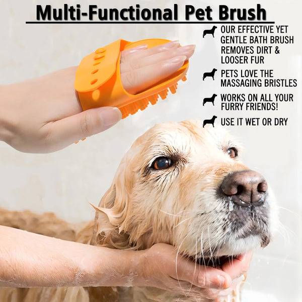 Dog Bath Brush Pet Grooming Shedding Soothing Massage Rubber Bristles Curry Comb with Adjustable Ring Handle for Pet Dogs& Cats
