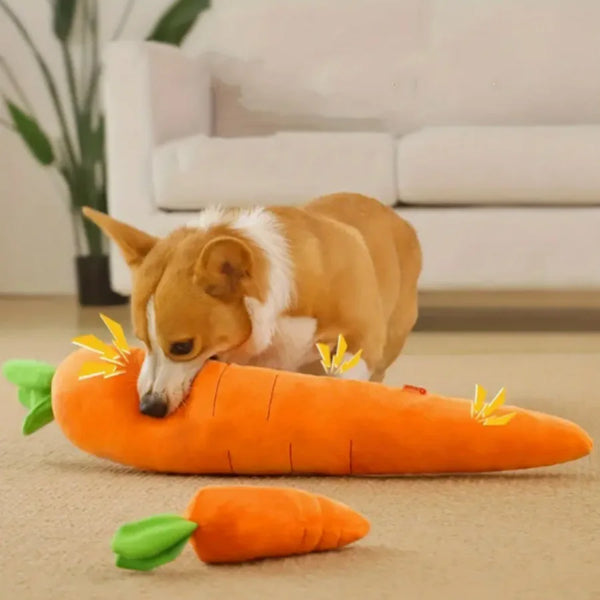 New Chew Resistant Toy for Dogs and Cats Interactive Plush Carrot Pillow with Squeaker Fun Self Entertainment Boredom Relief
