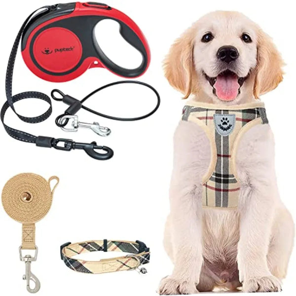 Adjustable Pet Harness Collar and Leash Set with Retractable Dog Leash