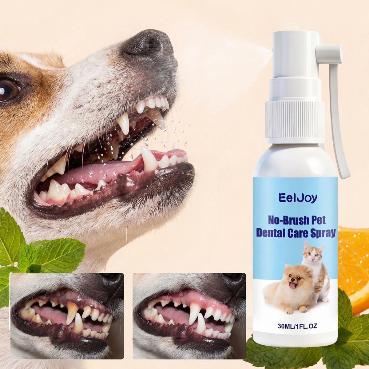No Brushing Pet Dental Care for Puppy Breath Freshener and Dog Mouth Spray to Relieve Pet Mouth Odor and Soothe Gums 30ml