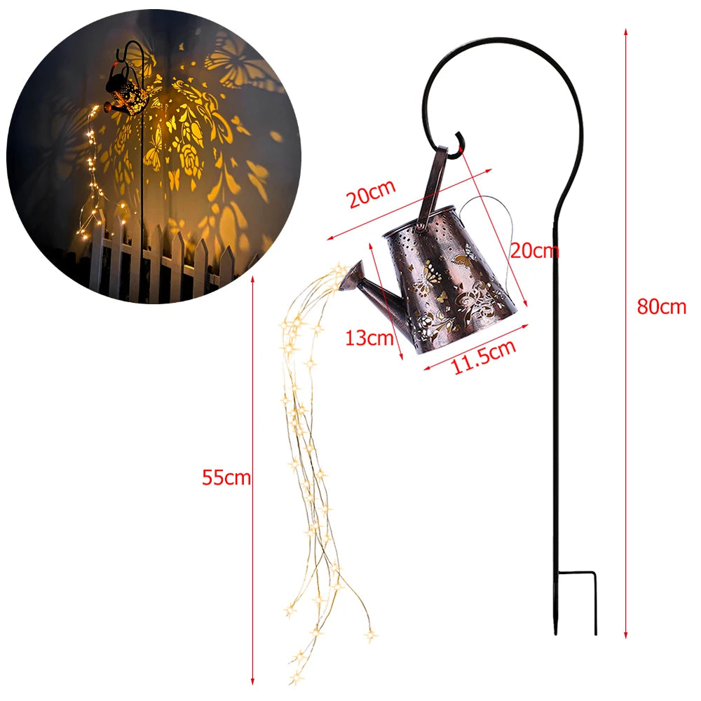 Solar Watering Can Light Butterfly Hanging Waterfall Lamp Waterproof Outdoor Garden Decoration Yard Porch Lawn Landscape Lamp