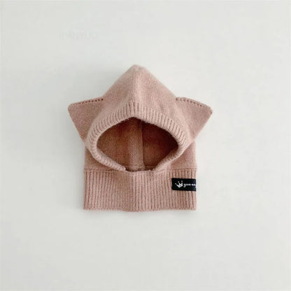 Baby Scarf Hat One-piece Knitted Cap Warm Cute Double Hairball Children Ear Protection Caps Korean Boys Girls Kid Windproof Hats