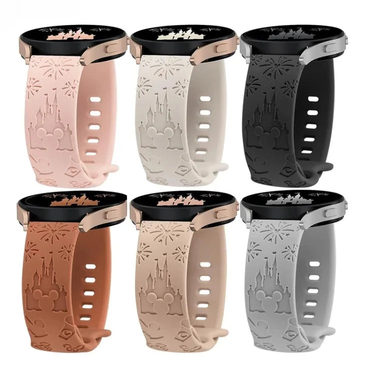 20mm Castle Floral Engraved Band for Samsung Galaxy Watch 7 6 5 4 Silicone Cute Fancy Sport Strap for Watch 5 Pro/Active 2