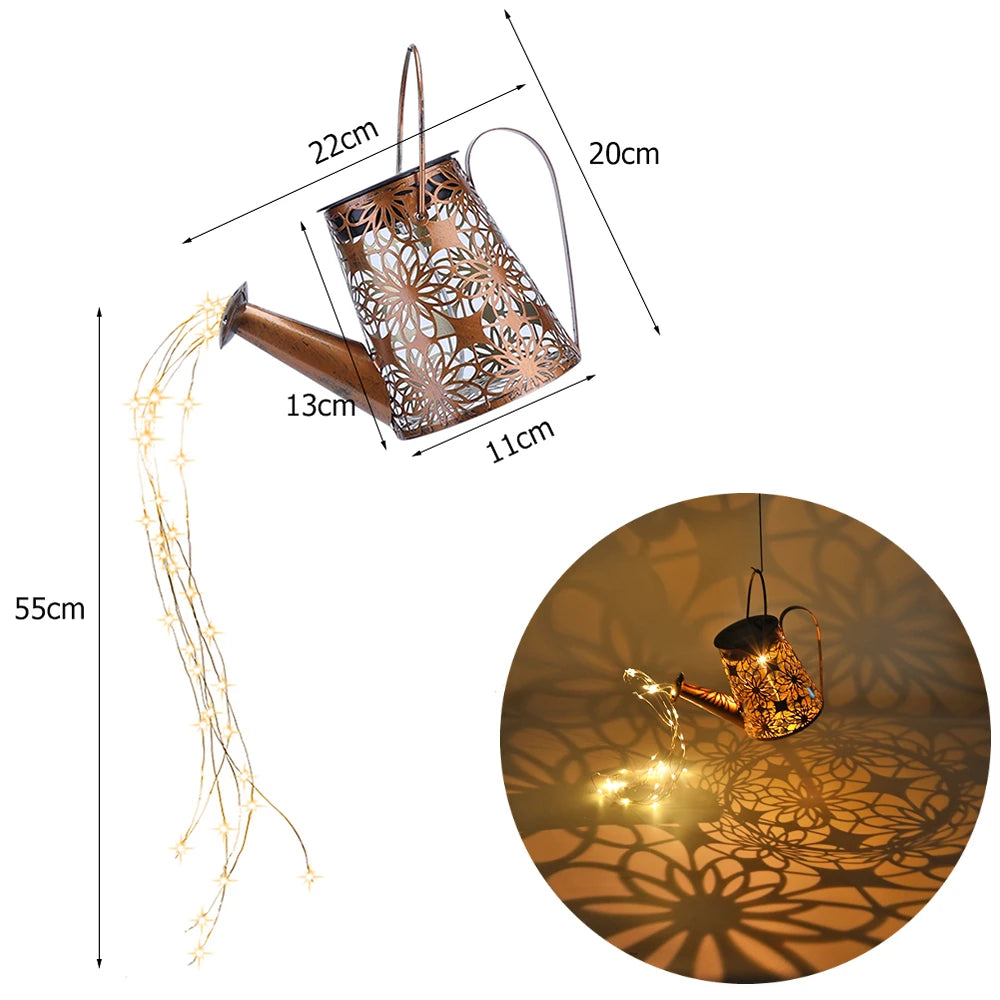 Solar Watering Can Light Butterfly Hanging Waterfall Lamp Waterproof Outdoor Garden Decoration Yard Porch Lawn Landscape Lamp