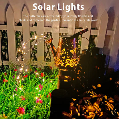 Solar Watering Can Light Butterfly Hanging Waterfall Lamp Waterproof Outdoor Garden Decoration Yard Porch Lawn Landscape Lamp