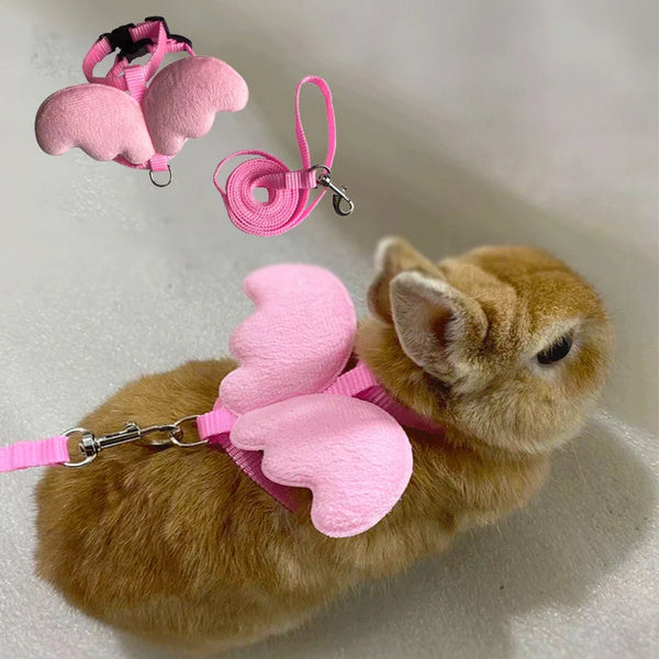 Cute angel wing pet rabbit chest harness and leash, suitable for cats and rabbits, personalized rabbit harness