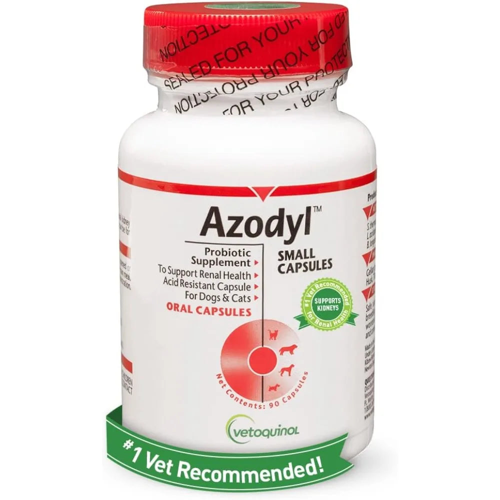 Vetoquinol Azodyl Probiotic for Dogs & Cats,Renal Kidney Support Supplement,Easy-to-Swallow Small Capsules,90 Count