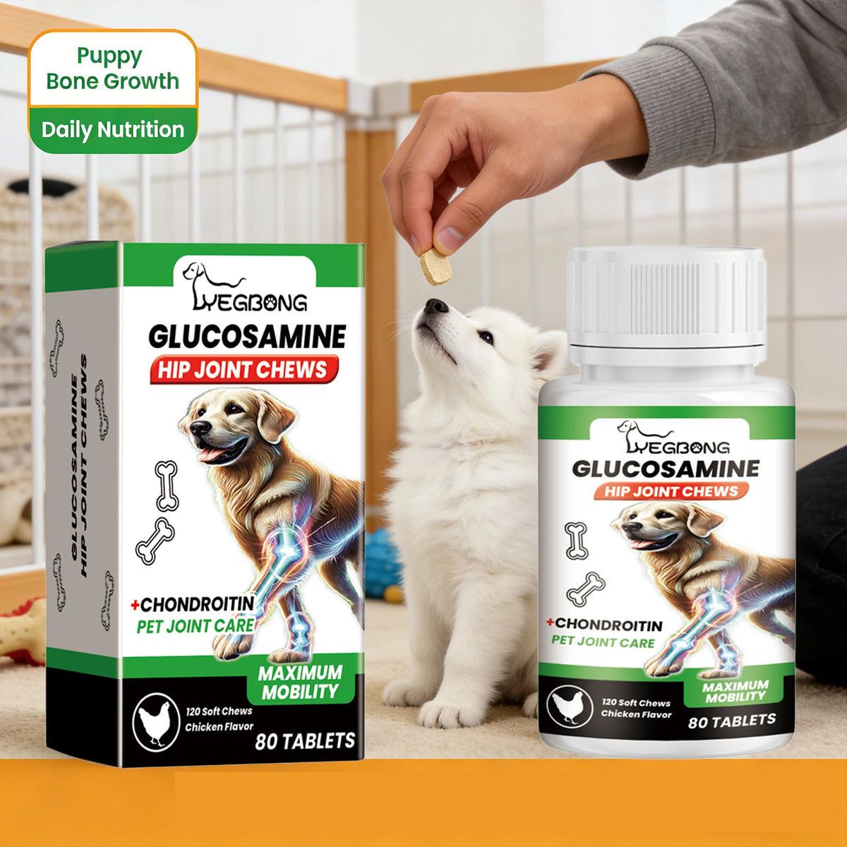 Pet joint support tablets in tablet form for promoting mobility and easing discomfort in aging dogs and cats
