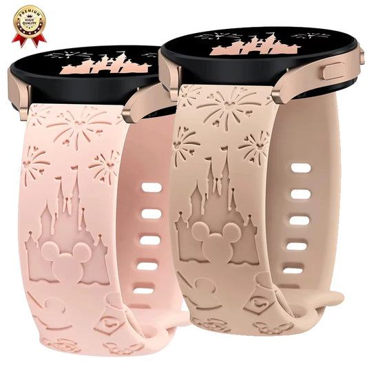 20mm Castle Floral Engraved Band for Samsung Galaxy Watch 7 6 5 4 Silicone Cute Fancy Sport Strap for Watch 5 Pro/Active 2