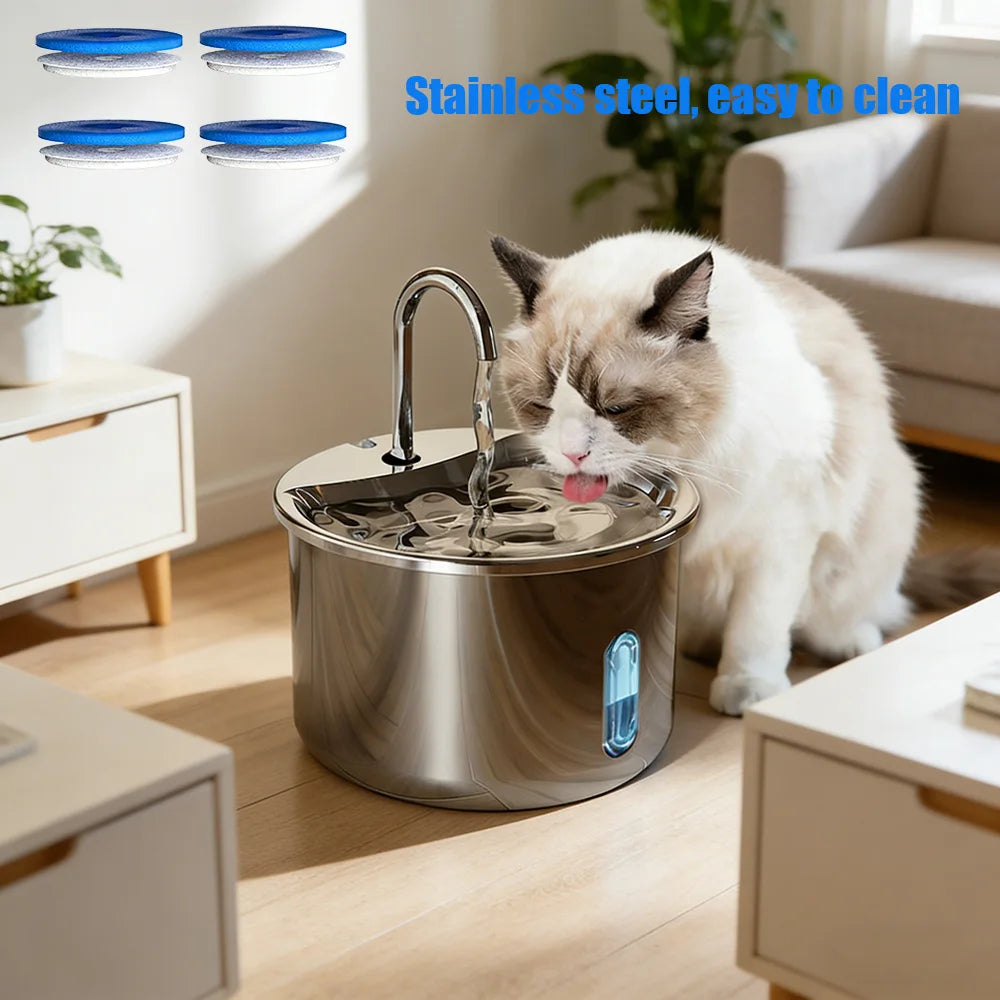 2L Stainless Steel Pet Water Fountain with USB Cat — THee Store Pet Feeding