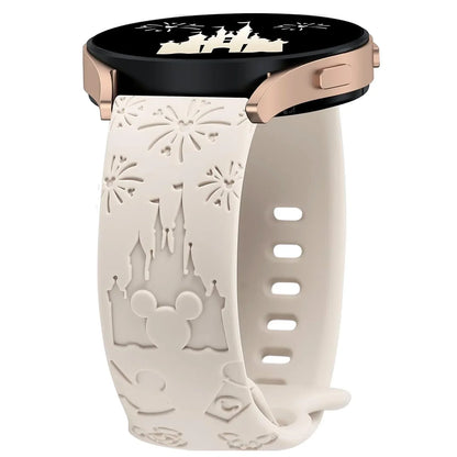 20mm Castle Floral Engraved Band for Samsung Galaxy Watch 7 6 5 4 Silicone Cute Fancy Sport Strap for Watch 5 Pro/Active 2