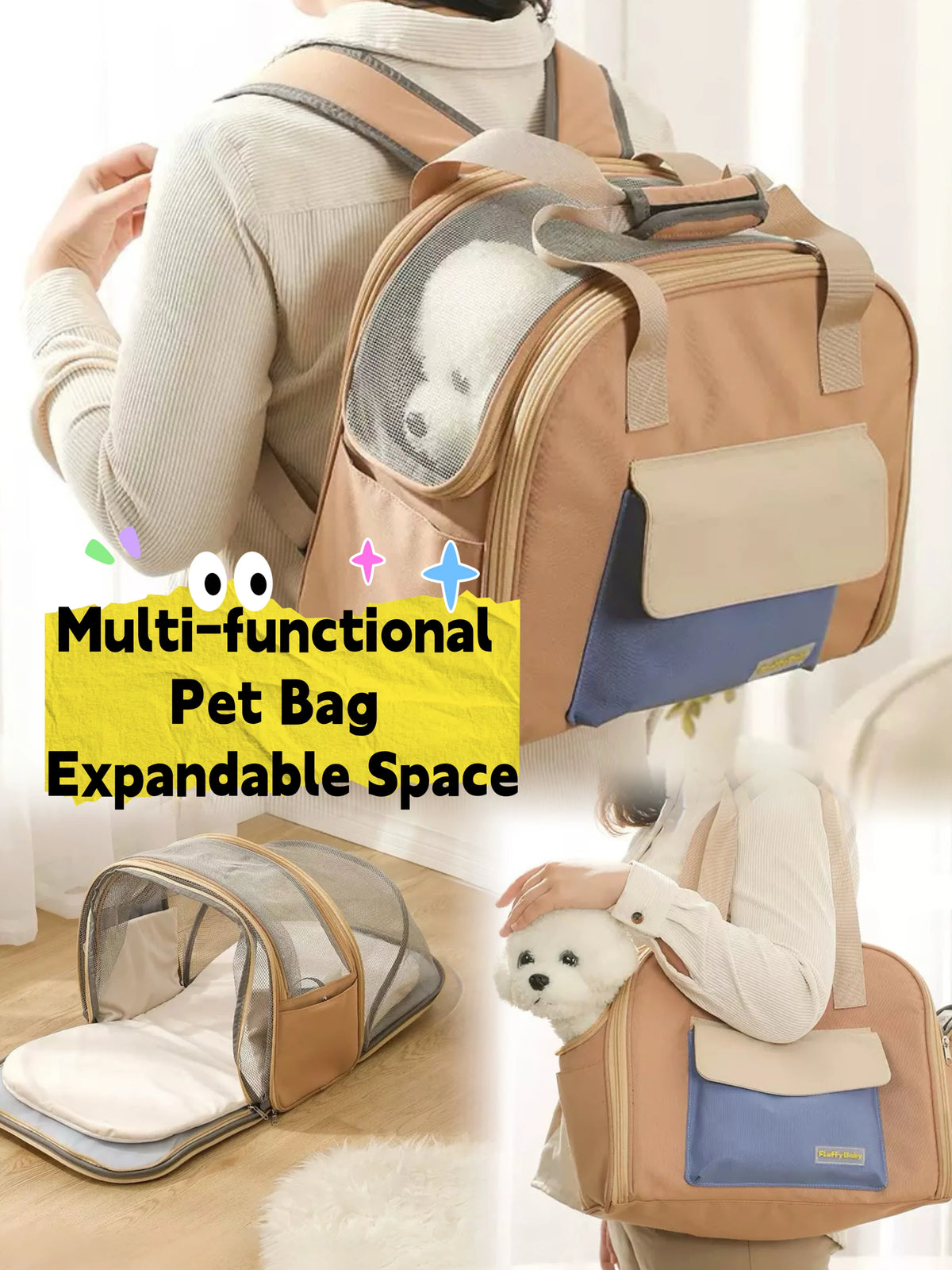 Pet Carrier Multifunctional Pet Bag Cats and Dogs  Comfortable Breathable Shoulder Bag Dog Backpack Puppy Handbag Weight＜4KG