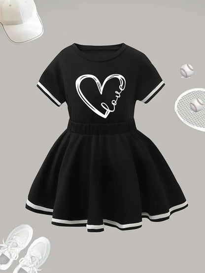Summer girls' two-piece short sleeved top+pleated skirt set, printed pattern, casual and comfortable, suitable for outdoor sport