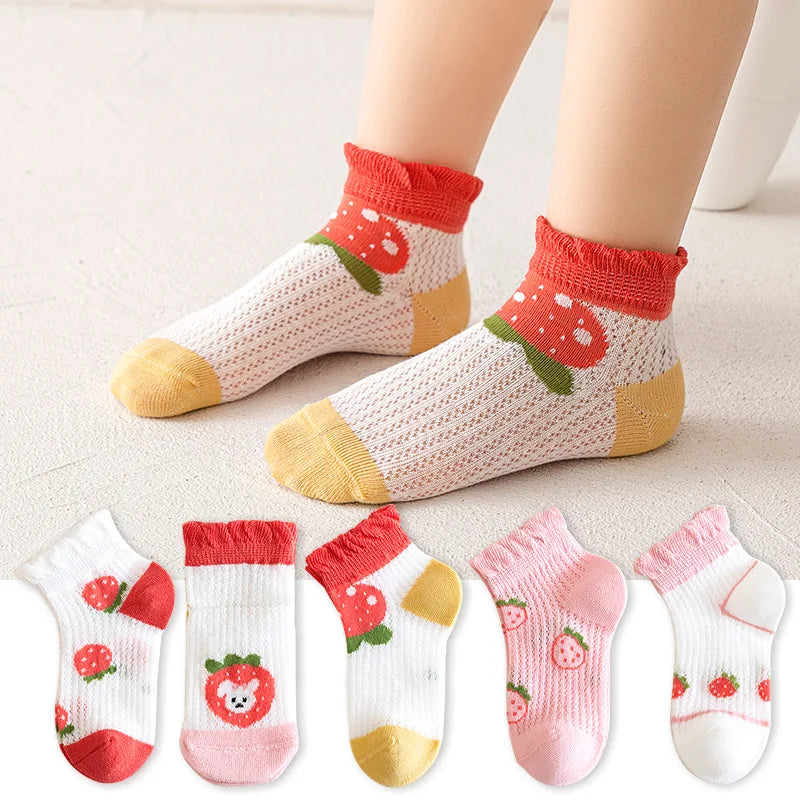 5 Pairs/lot Children Ultrathin Mesh Socks Baby Boys Girls Summer Cute Cotton Breathable Thin Soft Boat Socks Kids Socks 0-6 year