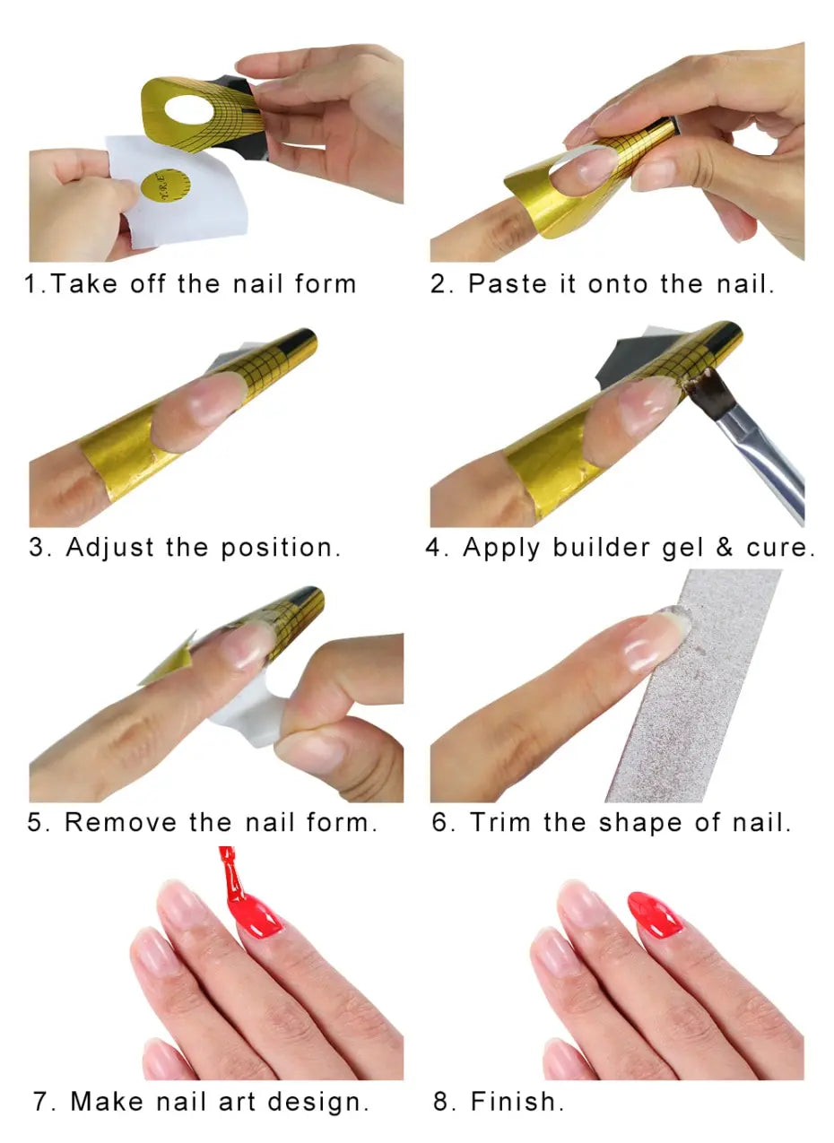 100pcs Nail Art Form French Acrylic UV Nail Gel Tips Extension Forms Guide Stickers Nail Building Gel Curl Forms Mold Manicure
