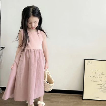Girls' Sweet Princess Dress Sleeveless Patchwork And Ruffled Design Girl Baby Sleeveless Fluffy Dress