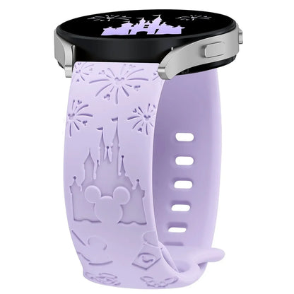 20mm Castle Floral Engraved Band for Samsung Galaxy Watch 7 6 5 4 Silicone Cute Fancy Sport Strap for Watch 5 Pro/Active 2