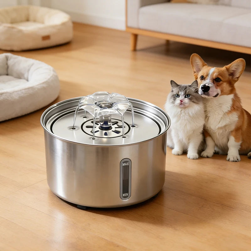 3L Stainless Steel Pet Water Fountain Automatic USB Electric Mute Feeder with Filter for Cats Dogs Smart Drinking Bowl