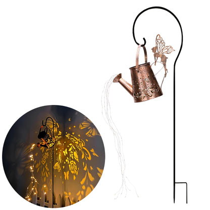 Solar Watering Can Light Butterfly Hanging Waterfall Lamp Waterproof Outdoor Garden Decoration Yard Porch Lawn Landscape Lamp