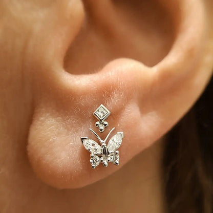 Korean Fashion Cubic Zirconia Yellow Silver Plated Stud Earring For Women Engagement Wedding Trendy Jewelry Gift Girls