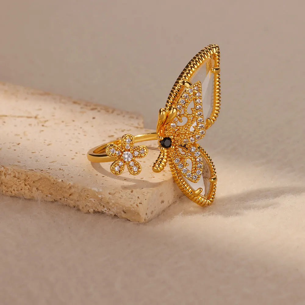 Ziron Butterfly Rings for Women Bling Elegant Stainless Steel Ring 2024 Trend New in Design Couple Jewelry y2k Accessories mujer