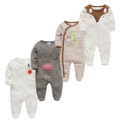 3/4 Pcs Kavkas Boy Romper 100% Cotton Polka Dot O-neck Newborn Baby Girls Clothes Full Sleeve Summer Jumpsuit 0-12 months
