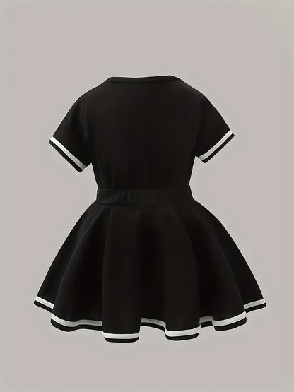 Summer girls' two-piece short sleeved top+pleated skirt set, printed pattern, casual and comfortable, suitable for outdoor sport