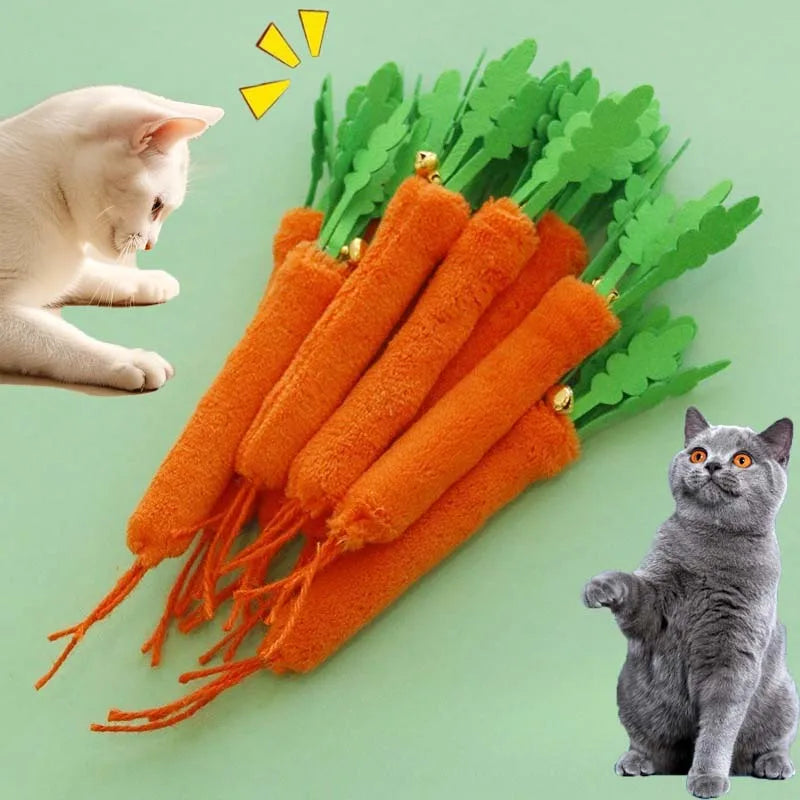 Cat Chew Toy Bell Squeaky Carrot Bite-resistant Kitten Toy Teeth Cleaning Training Interactive Cat Toy Supplies